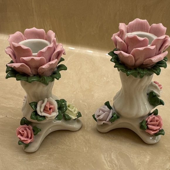 Other - EUC Vintage Floral Ceramic Candle Holders